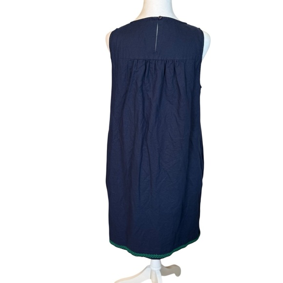J Crew Factory Shift Dress Med Navy Blue Green Embroidered Linen Blend Pockets - Picture 6 of 12